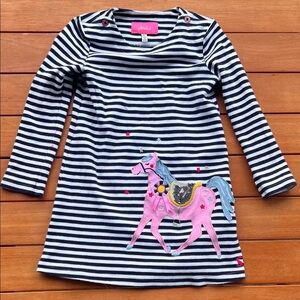 Joules Striped Dress with Pink Horse Design